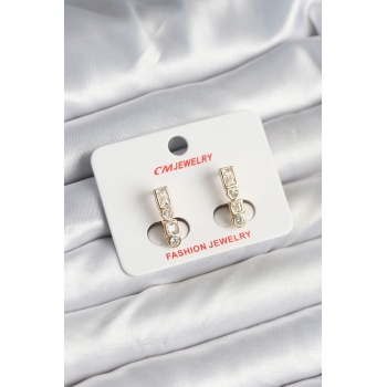 Pirinç Gold Renk Zirkon Taşlı Vintage Kadın Küpe -