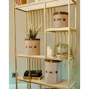 Deri Şeritli Yuvarlak Çok Amaçlı Düzenleyici Organizer Kutu Keçe Sepet (maxi) 03815 ( Lisinya )