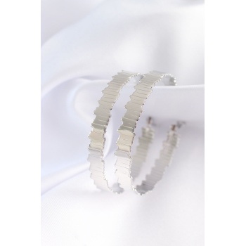 Pirinç Gümüş Renk Tırtıklı Halka Küpe - Lisinya