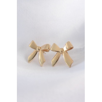 Pirinç Gold Renk Düz Plaka Fiyonk Küpe - Lisinya