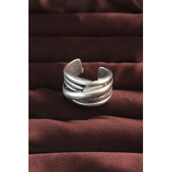 Gümüş Renk Kaburga Model Ayarlamalı Erkek Yüzük - Lisinya