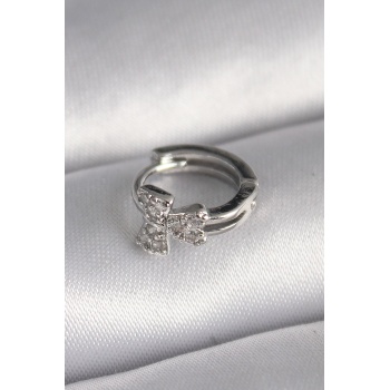 316L Çelik Gümüş Renk Zirkon Taşlı Kurdele Model Tragus Piercing - Lisinya
