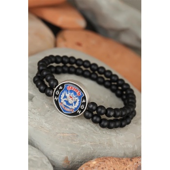 Siyah Renk Çift Sıra Oniks Doğal Taş PÖH Tasarımlı Erkek Bileklik - Lisinya