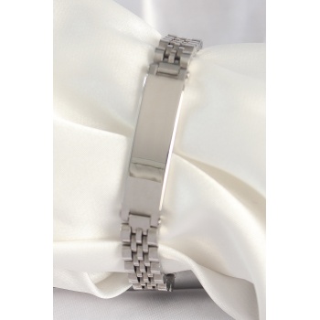 316L Çelik Gümüş Renk Zincir Künye Model Erkek Bileklik - Lisinya