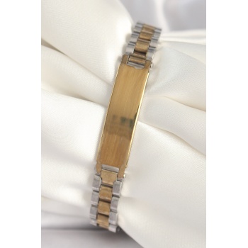 316L Çelik Gold Gümüş Renk Zincir Künye Model Erkek Bileklik - Lisinya