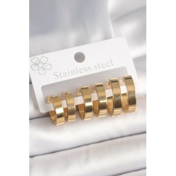 316L Çelik Gold Renk Halka Model Kadın Küpe Seti - Lisinya