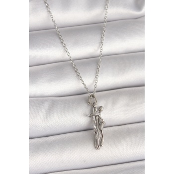 316L Çelik Gümüş Renk Zincir Sarılma Model Kadın Kolye - Lisinya