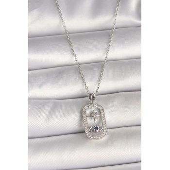 316L Çelik Gümüş Renk Zincir Zirkon Taşlı Göz Yıldız Model Kadın Kolye - Lisinya