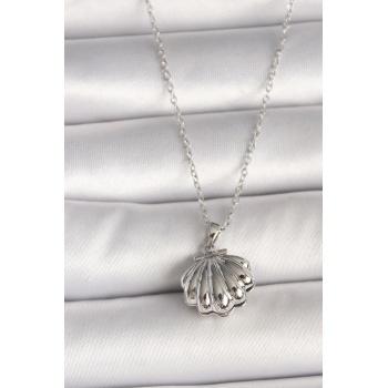 316L Çelik Gümüş Renk Zincir Açılır İncili Midye Model Kadın Kolye - Lisinya