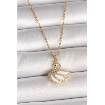 316L Çelik Gold Renk Zincir Zirkon Taşlı Kuğu Model Kadın Kolye - Lisinya