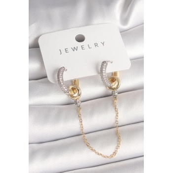 Pirinç Mix Renk Zirkon Taşlı Sallantı Zincir Model Kadın Küpe - Lisinya