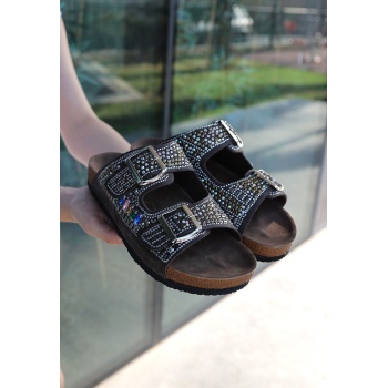 Edaj Kahverengi Nubuk Boncuk İşlemeli Terlik - Lisinya