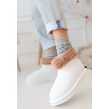 Mordi Beyaz Oval Burunlu Su Geçirmez İçi Kürklü  Bot - Lisinya