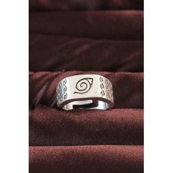Gümüş Renk Motifli Ayarlamalı Erkek Yüzük - Lisinya