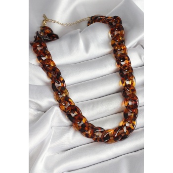 Leopar Desenli Mika Kalın Zincir Kadın Kolye - Lisinya