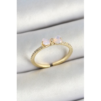 Pirinç Fiyonk Figürlü Zirkon Taşlı Gold Renk Ayarlanabilir Kadın Yüzük - Lisinya