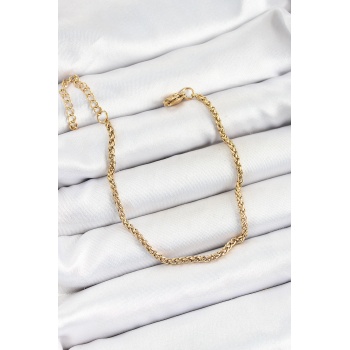 316L Çelik Gold Renk Örgü Burgu Zincir Erkek Bileklik - Lisinya