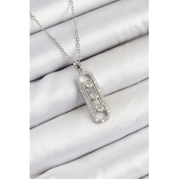 316L Çelik Zirkon Taşlı Messika Model Gümüş Renk Kadın Kolye - Lisinya