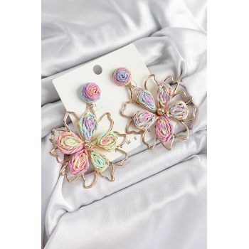 Pirinç Rainbow Çiçek Model Gold Renk Kadın Hasır Küpe - Lisinya