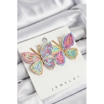 Pirinç Rainbow Kelebek Model Gold Renk Kadın Hasır Küpe - Lisinya