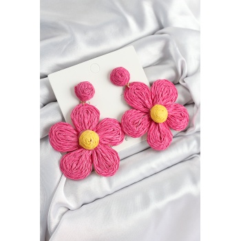 Pirinç Pembe Papatya Model Gold Renk Kadın Hasır Küpe - Lisinya