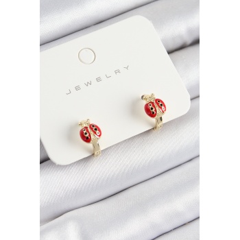 Pirinç Uğur Böceği Model Gold Renk Çocuk Küpe - Lisinya