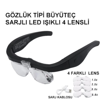 Şarjlı Gözlük Büyüteç  4 Farklı Lens 11537dc - Lisinya