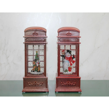 Telefon Kulübesi Tasarımı Yılbaşı Temalı Işıklı Müzikli Kar Küresi Alk3209 - Lisinya