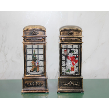 Telefon Kulübesi Tasarımı Yılbaşı Temalı Işıklı Müzikli Kar Küresi 3210 - Lisinya