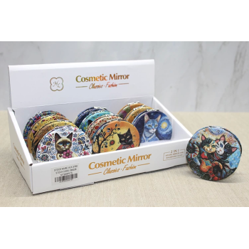 Kedi Taşlı El Aynası Yuvarlak İnce Alk3760 - Lisinya