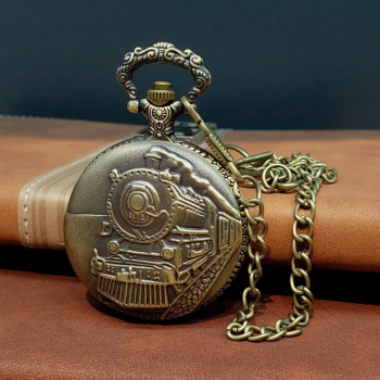 Antika Tren Tasarımlı Köstekli Cep Saati - Lisinya