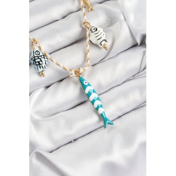 Seramik Motifli Balık Figürlü Model Krem İp Kadın Kolye - Lisinya