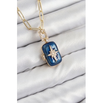 Pirinç Zirkon Taşlı Açılabilir Kutup Yıldızı Model Gold Renk Kadın Kolye - Lisinya