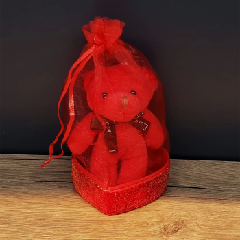 Hediyelik Kırmızı Tüllü Kese Ve Sevimli Ayıcık - Lisinya