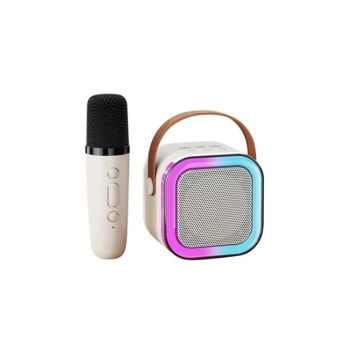 Karaoke Kablosuz Hoparlör Mikrofonlu Rgb Işıklı Bluetooth Speaker Tf Kart/usb Beyaz ( Lisinya )