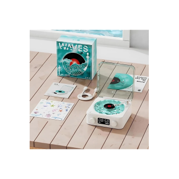 Waves Nostalji Plak Görünümlü Bluetooth Hoparlör 3d Ses Dalgası Retro Müzik Plak Mavi ( Lisinya )