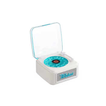 Nostalji Mini Plak Görünümlü Radyolu Bluetooth Hoparlör 3d Ses Dalgası Retro Müzik Plak Beyaz ( Lisinya )