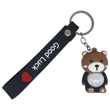 Figürlü ve Işıklı Silikon Anahtarlık -  Ayıcık - Siyah (Lisinya)