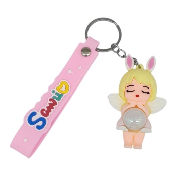 Figürlü ve Işıklı Silikon Anahtarlık -  Kız Figür - Beyaz (Lisinya)
