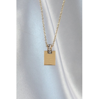 316L Çelik Zincir Gold Renk Zirkon Taşlı Aşk Mektubu Kolye - Lisinya