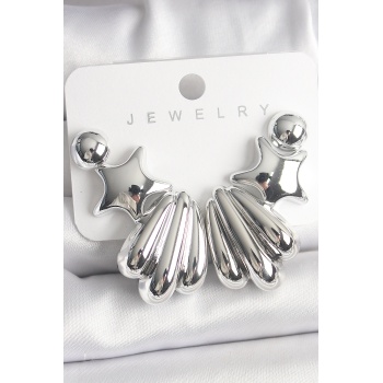 Gümüş Renk Yıldız Deniz Kabuğu Model CCB Plastik Kadın Küpe Seti - Lisinya