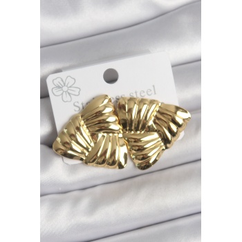 316 Çelik Gold Renk İşlemeli Üçgen Model Kadın Küpe - Lisinya