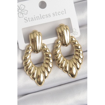316 Çelik Gold Renk İşlemeli Motiif Model Kadın Küpe - Lisinya