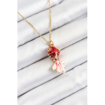 316L Çelik Zincir Kırmızı Balık Model Gold Renk Kadın Kolye - Lisinya