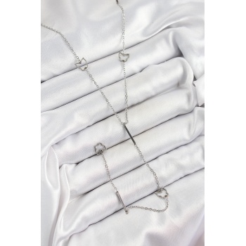 316L Çelik Kelebek Figürlü Y Model Gümüş Renk Kadın Kolye - Lisinya