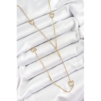 316L Çelik Kelebek Figürlü Y Model Gold Renk Kadın Kolye - Lisinya