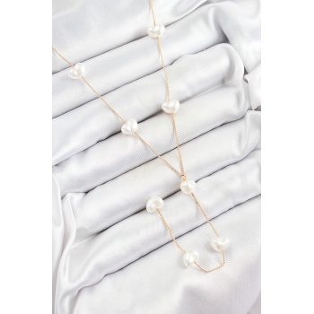 Pirinç İncili Kalp Figürlü Y Model Gold Renk Kadın Kolye - Lisinya