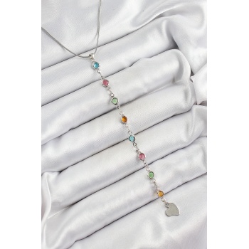 Pirinç Gümüş Renk Karışık Renk Zirkon Taşlı Y Kadın Kolye - Lisinya