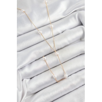 Pirinç İnci Figürlü Y Model Gold Renk Kadın Kolye - Lisinya