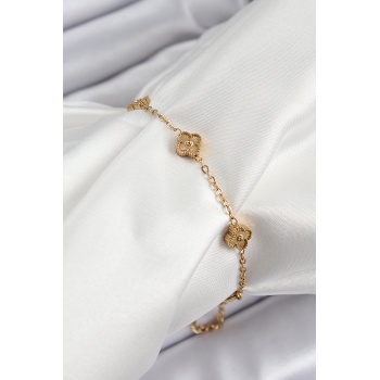 316L Çelik Yonca Model Gold Renk Kadın Bileklik - Lisinya